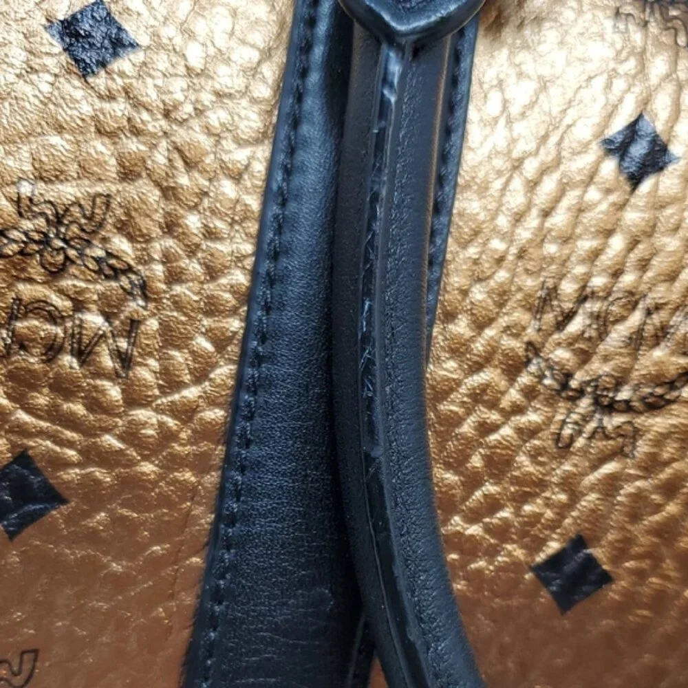 MCM Metallic Gold Weekend Duffle Duffel Coated Travel Bag Handbag